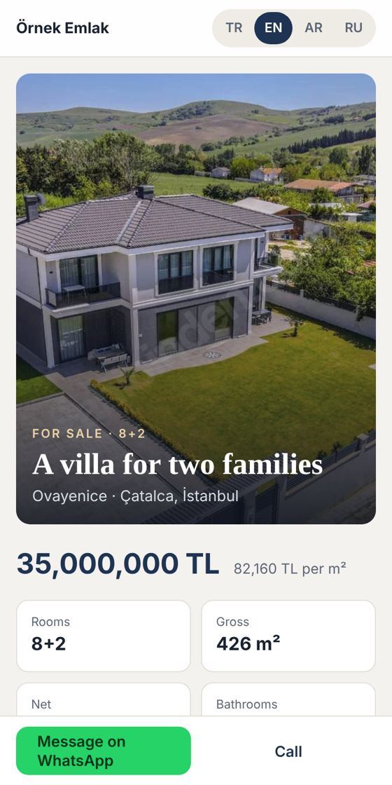Alıcının gördüğü İngilizce ilan sayfası